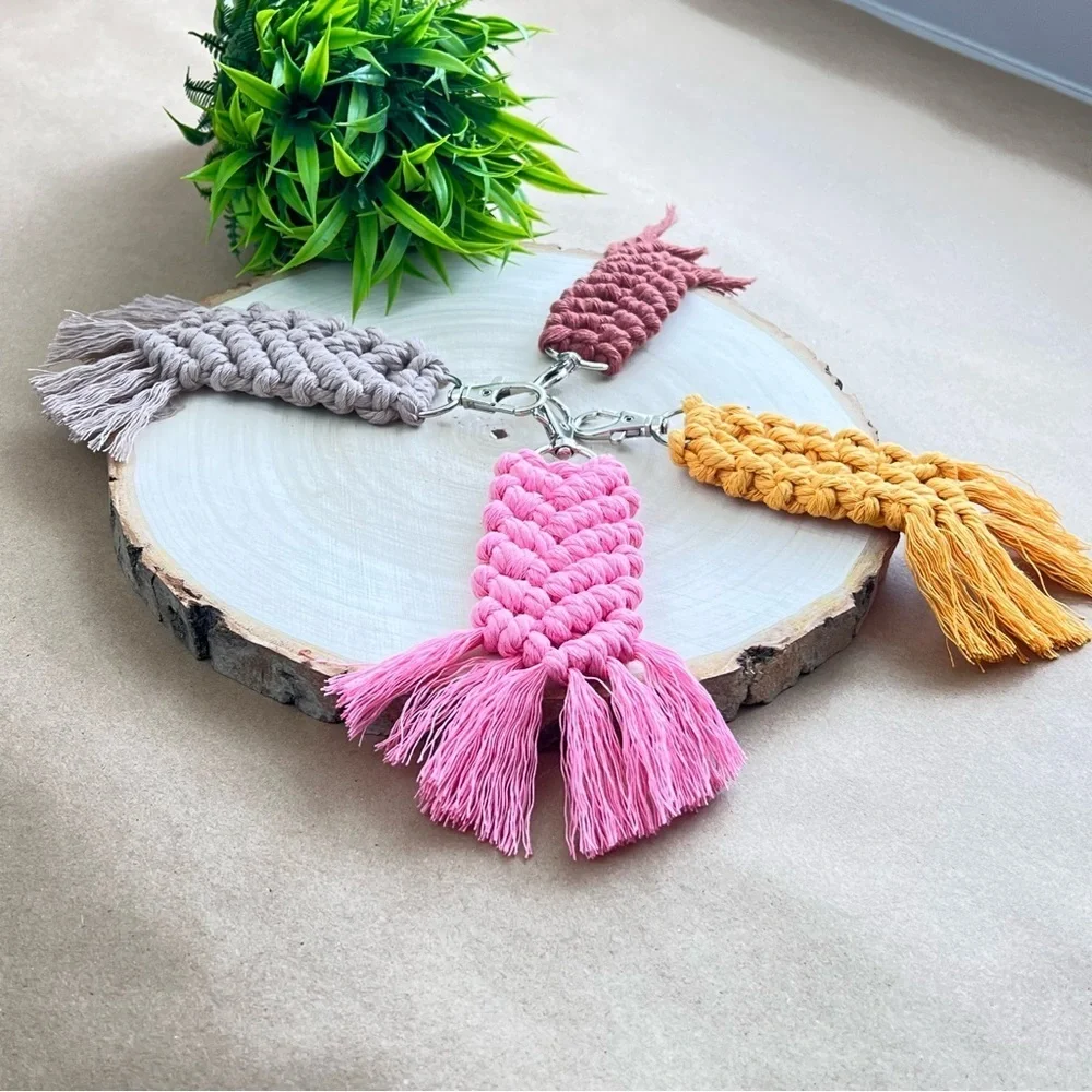 Braided Handcrafted Boho Macrame Hot Pink Keychain